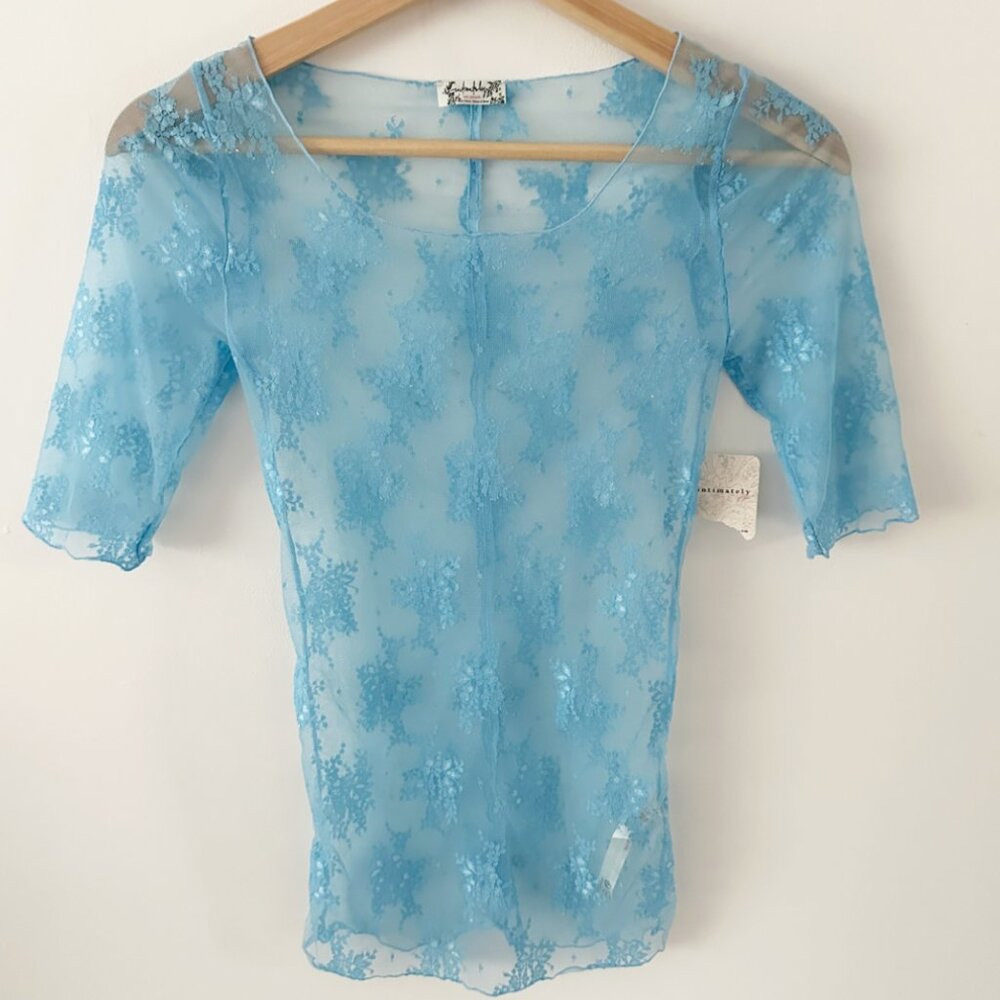 Intimately by Free People Bluebell Sheer Lace Short Sleeve Top Size XS